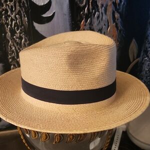 Cream Fedora Hat with Black Band